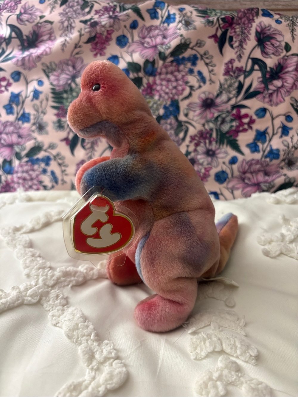 Ty REX (t-Rex) Tie-Dye Dinosaur Beanie Plush - Pink, Blue, Purple, Orange 1995